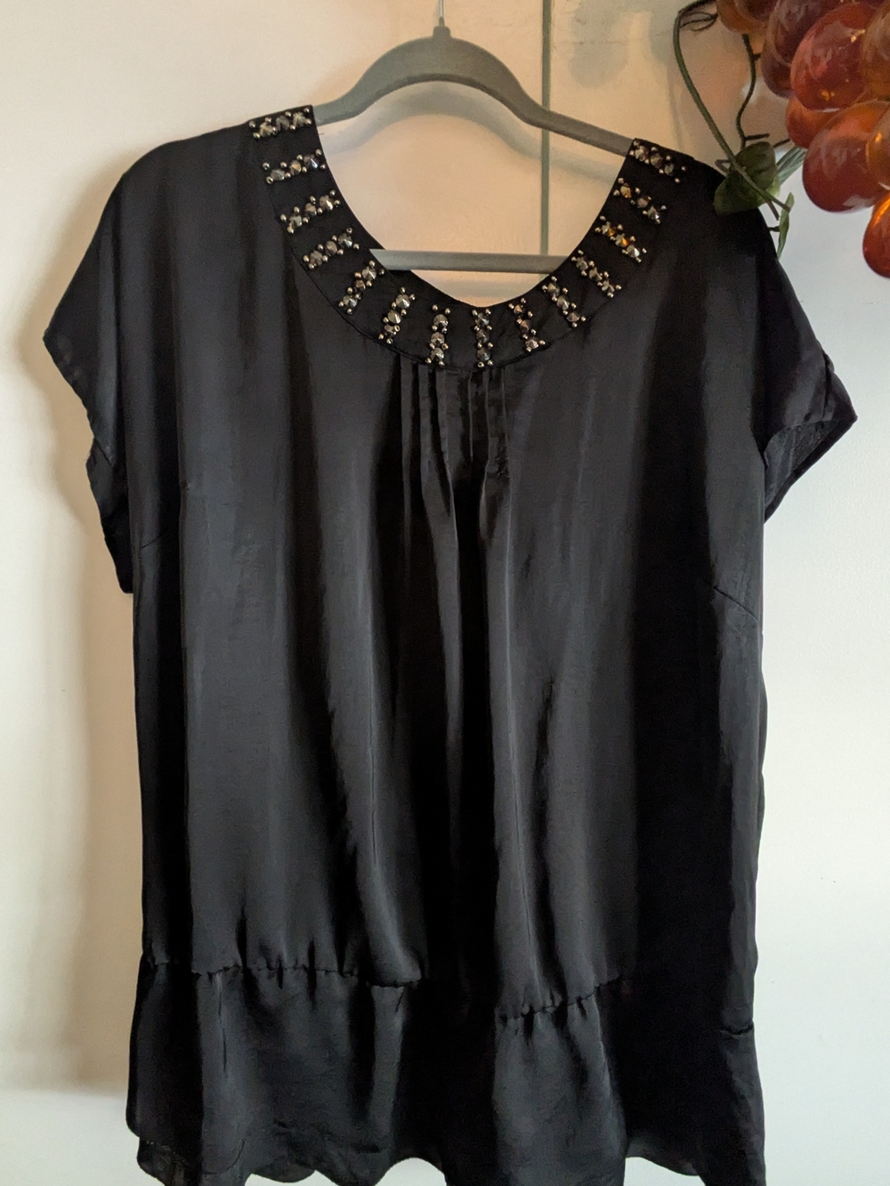 Apt. 9 Black Short Sleeve Top with Beaded Neckline